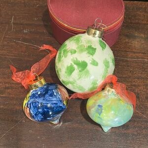 Set of 3 Vintage Ceramic Mustard Seed Ornaments Multi-colored 1990s